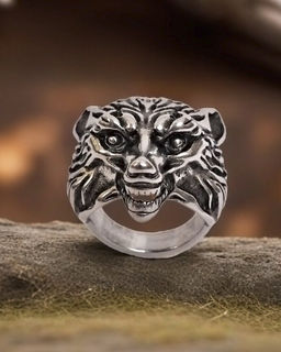 Мужское кольцо из стали Волк