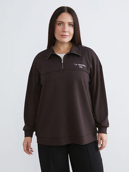 Dik Yaka Nak??l? Oversize Kad?n Sweatshirt Tunik