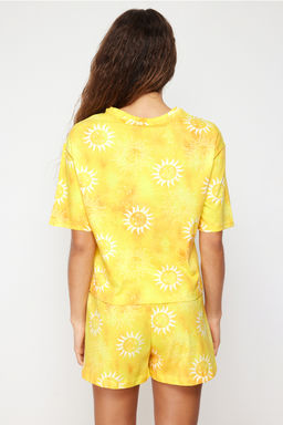 Sar? %100 Pamuklu Gunes Desenli Sortlu Orme Pijama Tak?m? THMSS24PT00108