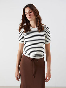 Bisiklet Yaka ?izgili Kad?n Triko Kazak