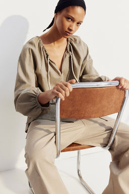 Blusa popover en mezcla de lino - H&m фото 2