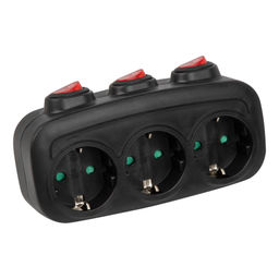 S-GES3-16OB BLACK Разветвитель сетевой с выключателм, с/з. 3 гнезда. 16А, 3500Вт. Черный. ТМ Uniel
