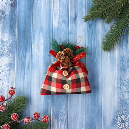 Цена за 2 шт. Ёлочная игрушка Новогодний мешочек в клетку 12.58.5 см, красный