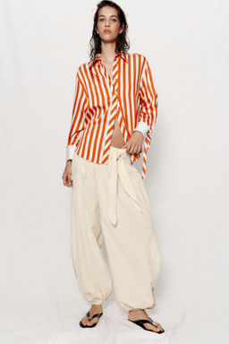 CAMISA RAYAS LAZOS / blanco-naranja