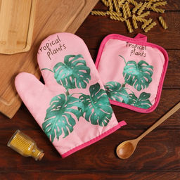 Кухонный набор 2 предмета Доляна Tropical цвет розовый прихватка 17х17 см, варежка 25х16 см,100% п/э