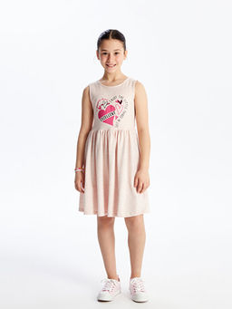 Bisiklet Yaka Bask?l? K?z ?ocuk Elbise