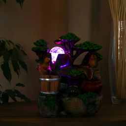 Фонтан настольный «Птички на брёвнышке у мельницы», 12×16×27 см, с подсветкой