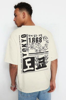 Ta_ Oversize/Geni_ Kesim Uzak Do_u Bask_l_ K_sa Kol %100 T-Shirt TMNSS23TS00170