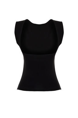 Siyah S?rt Dekolteli Fitted Regular Boy Pamuklu Esnek Orme Bluz TWOSS24BZ00031