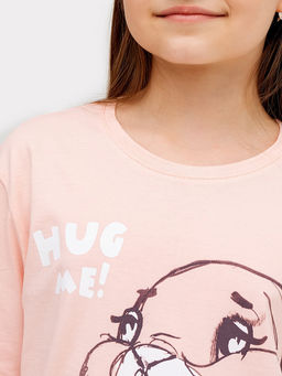 Комплект для девочек (джемпер, брюки) светло-коралловый с принтом зайки - Mark formelle фото 3