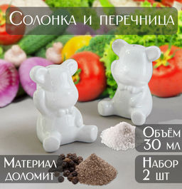 Набор для специй Доляна «Стильный мишка», 2 предмета: солонка 30 мл, перечница 30 мл, белый