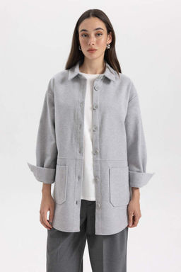 Рубашка-туника из габардина с длинными рукавами Relax Fit - Defacto фото 3