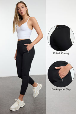 TRENDYOLMILLA Siyah F?rcal? Soft Kumas Ici Polarl? K?sl?k Orme Tam Boy Spor Tayt THMAW25TY00002