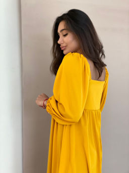 Платье-миди с пышными рукавами в цвете манго - Martichelli фото 66