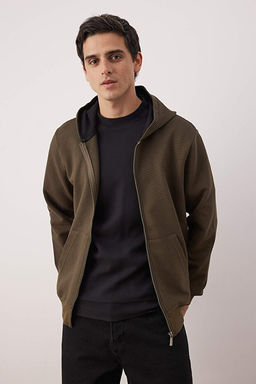 Haki Regular/Normal Kesim Fermuarl_ Kap__onlu Dokulu Sweatshirt TMNAW26SW00067