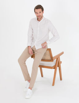 Bej Slim Fit Uzun Kollu G_mlek