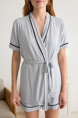 Trendyolmilla Mavi Kusakl? Baglama ve Biye Detayl? Viskon Sortlu Hamile Orme Pijama Tak?m? THMSS25PT00111  фото 3