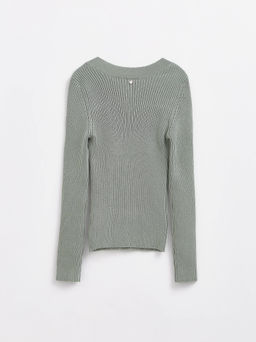 CONTE Облегающий джемпер в рубчик с фигурной линией декольте LDK 221 smoke green - Conte elegant фото 2