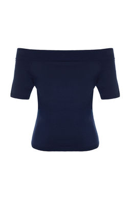 Lacivert Premium/Ozel Iplikli Carmen Yaka Triko Kazak TWOSS24KZ00010 - Trendyolmilla фото 8