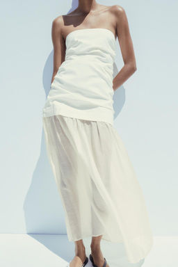 CONTRAST STRAPLESS MIDI DRESS