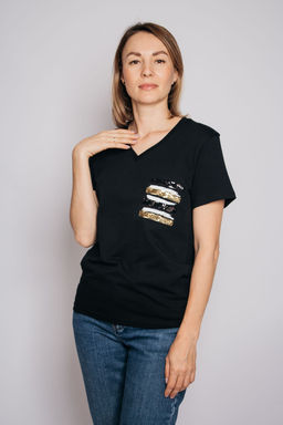 Футболка женская 53249 черный/белый золото 835 Lets go