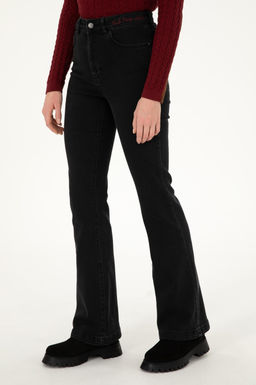 Kad_n Siyah Slim Flare Fit Jean Pantolon