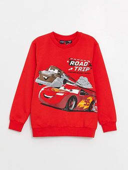 Bisiklet Yaka Arabalar Bask?l? Uzun Kollu Erkek ?ocuk Sweatshirt