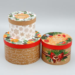 Набор коробок круглых 3 в 1 С Новым Годом, 18 18 13 см - 25 25 15 см - Дарите счастье фото 2