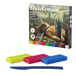 Цена за 1 шт. Пластилин классический ErichKrause Big City Cats 12 цветов со стеком, 180 г (в коробке 12 шт)