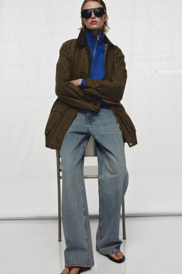 ZW COLLECTION WAXED JACKET WITH CORDUROY COLLAR - Zara фото 16