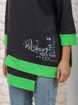 853 Туника "черный/салатовый"