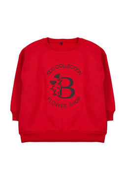 K?rm?z? K?z Cocuk Mevsimlik-Ince Slogan Pamuklu Orme Sweatshirt TKDAW25SW00013