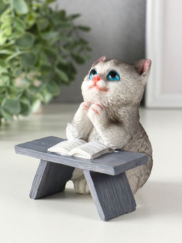 Фигурка полистоун «Котик с книгой за партой», серый, 9×8.5×9.5 см