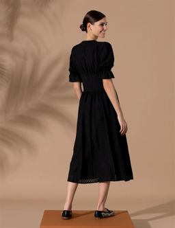 Siyah Regular Fit Dokuma Elbise