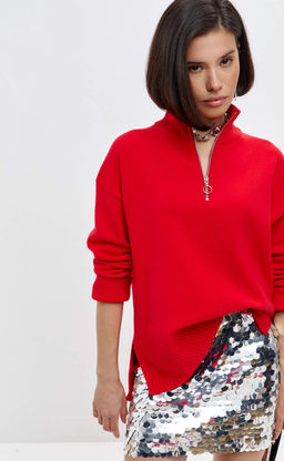 Джемпер женский с воротником на молнии FW-3519 красный - Fine joyce фото 11