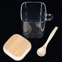 Банка квадратная бамбуковая крышка с ложкой d-80/100 450 мл / LCKW2914 /уп 100/ - Галеонтрейд фото 4