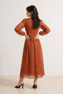 Kiremit Cut Outlu Aksesuar Detayl? Sifon Maxi Dokuma Elbise TWOSS26EL00093