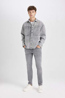 Джинсовая рубашка оверсайз с длинными рукавами - Defacto фото 4