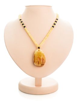 Колье Лаура из натурального цельного янтаря медового цвета