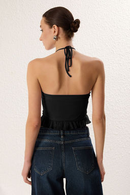 Siyah Halter Yaka Boyundan Baglamal? F?rf?r Detayl? Esnek Orme Bluz TWOSS25BZ00032 - Trendyolmilla фото 5