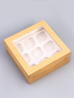 Коробка для 9 капкейков с окном, крафт, 25×25×10 см