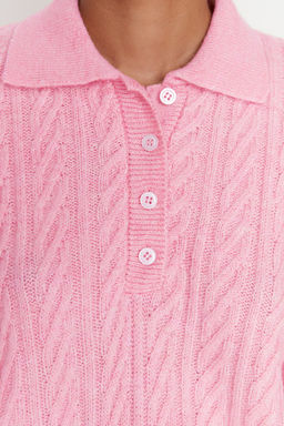 Pembe Genis Kal?p Yumusak Dokulu Triko Kazak TWOAW21KZ2635