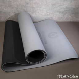 Коврик для йоги и фитнеса Woohooo Whisper / 183x61x0.6 / Black+Grey / Мешок+ стяжка в комплекте / уп12