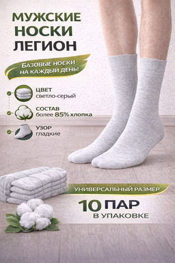 Цена за 10 пар. Легион носки мужские светло-серые 29