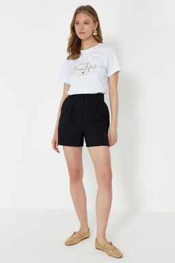 Beyaz %100 Kal?n Pamuklu Varak/Parlak Slogan Bask?l? Regular Kal?p Orme T-Shirt TWOSS24TS00252 - Trendyolmilla фото 3