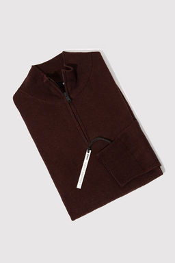 Yar? Fermuarl? Dik Yaka Bordo Kazak - Mavi фото 7