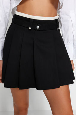 TRENDYOLMILLA Kahverengi Cift Kemer Detayl? Pileli Mini Dokuma Etek TWOAW24ET00079 фото 14