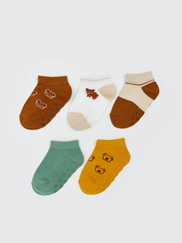 Bask?l? Erkek Bebek Patik ?orap 5li