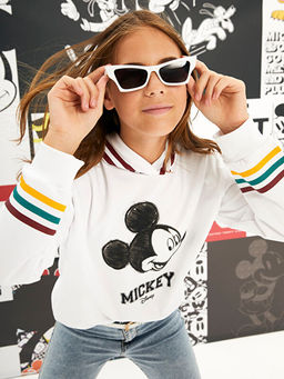 Kap??onlu Mickey Mouse Bask?l? Uzun Kollu K?z ?ocuk Sweatshirt