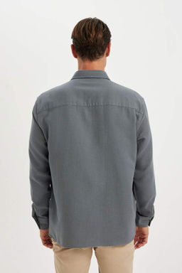 Хлопковая рубашка с длинными рукавами и воротником поло стандартного кроя - Defacto фото 4